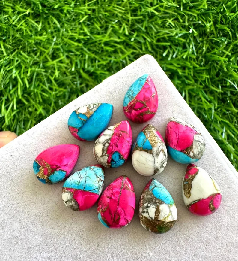 WHOLESALE COTTON CANDY TURQUOISE CABOCHON PEAR SHAPE LOOSE GEMSTONE LOT JEWELERY