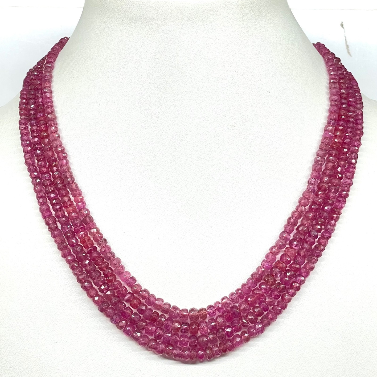 18 Inch Natural Mozambique Ruby Necklace 3-4.5mm Faceted Beads 925 Silver Clasp
