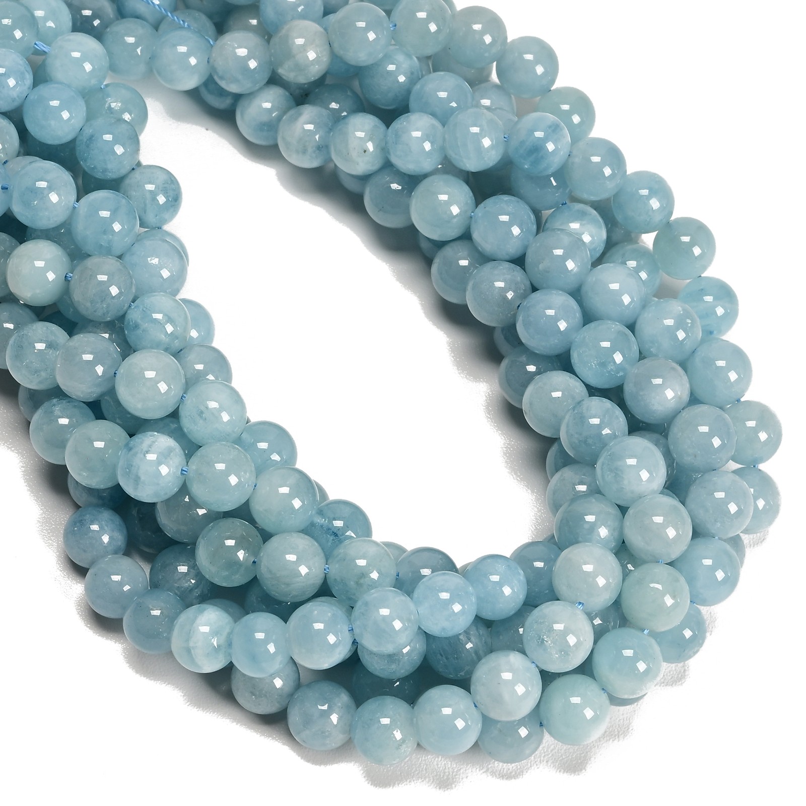 Natural Aquamarine Smooth Round Beads Size 9mm 10mm 11mm 12mm 15.5″ Strand
