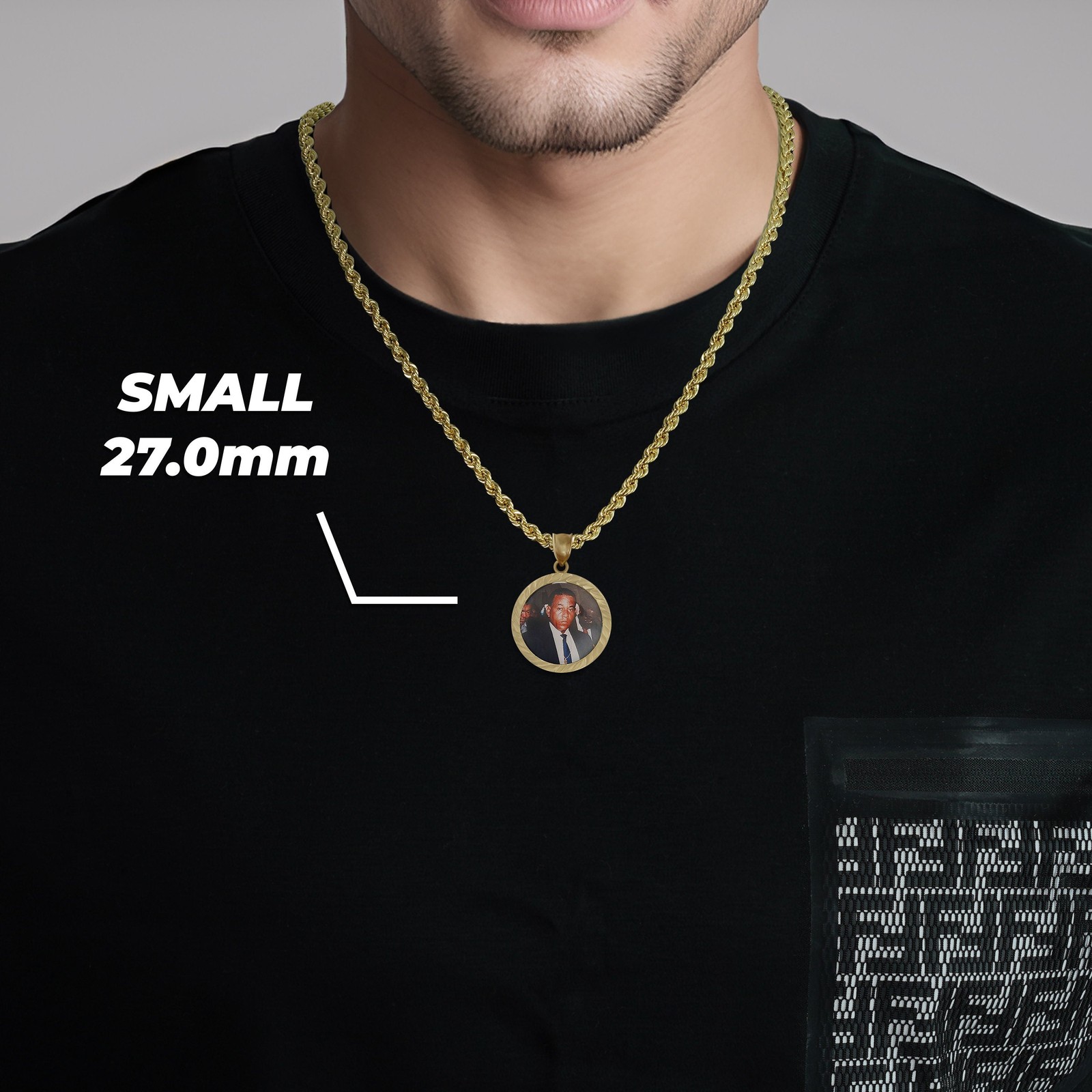 10k Gold Memorial Picture Classic DC Round Pendant Necklace