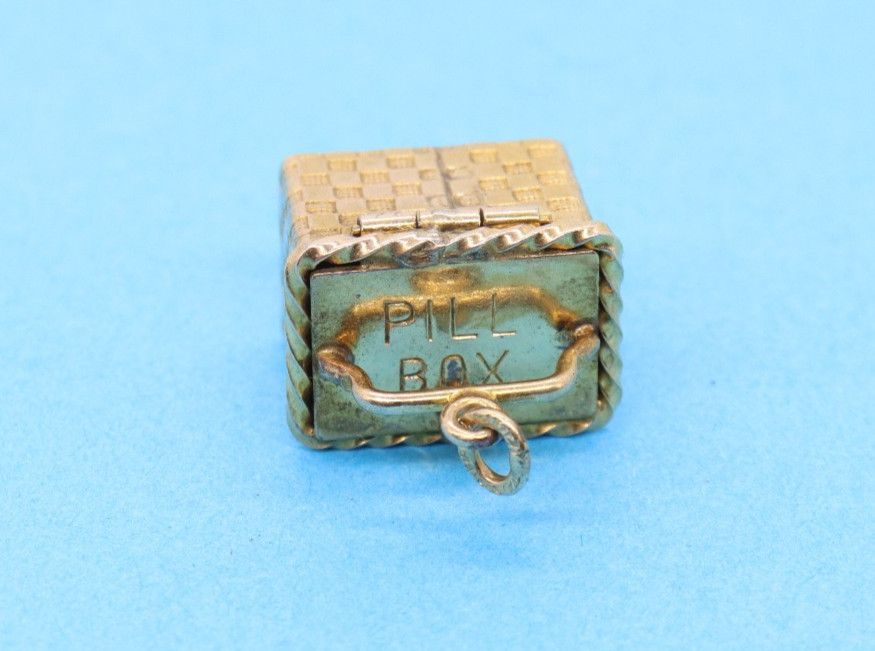 Vintage Yellow Tone Gold Wash Basket Pill Box Charm