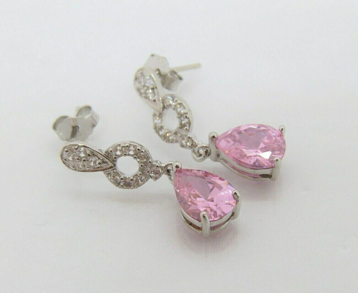 4 Ct Pear Cut Simulated Pink Sapphire Drop/Dangle Earrings 14K White Gold Plated