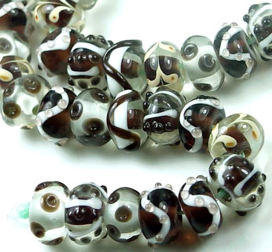 10 Lampwork Handmade Glass Coffee Brown Rondelle Beads