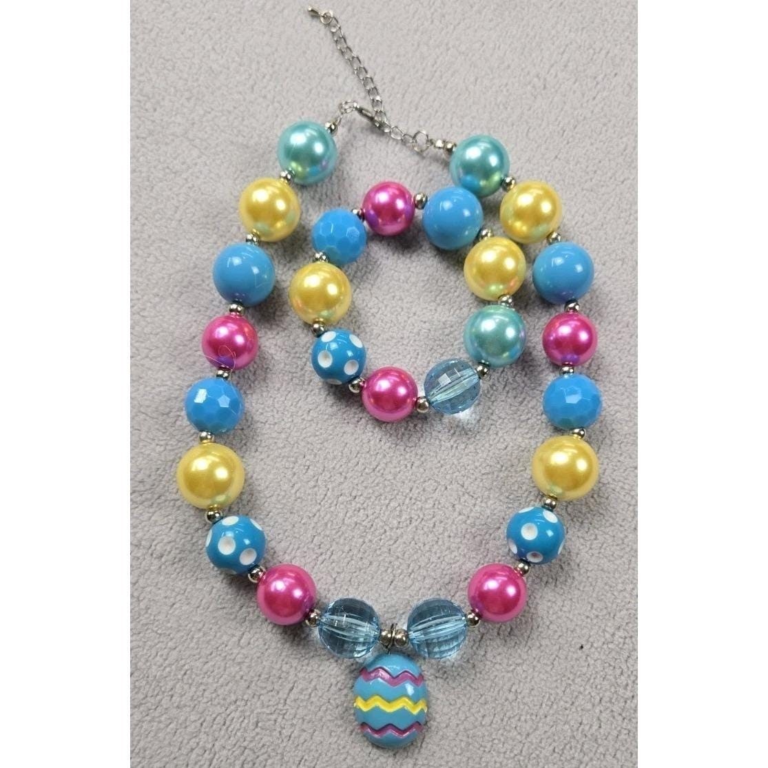 Girls 6 Bubblegum Bead Necklace & Bracelet Sets Kids Colorful Whimsical Holiday