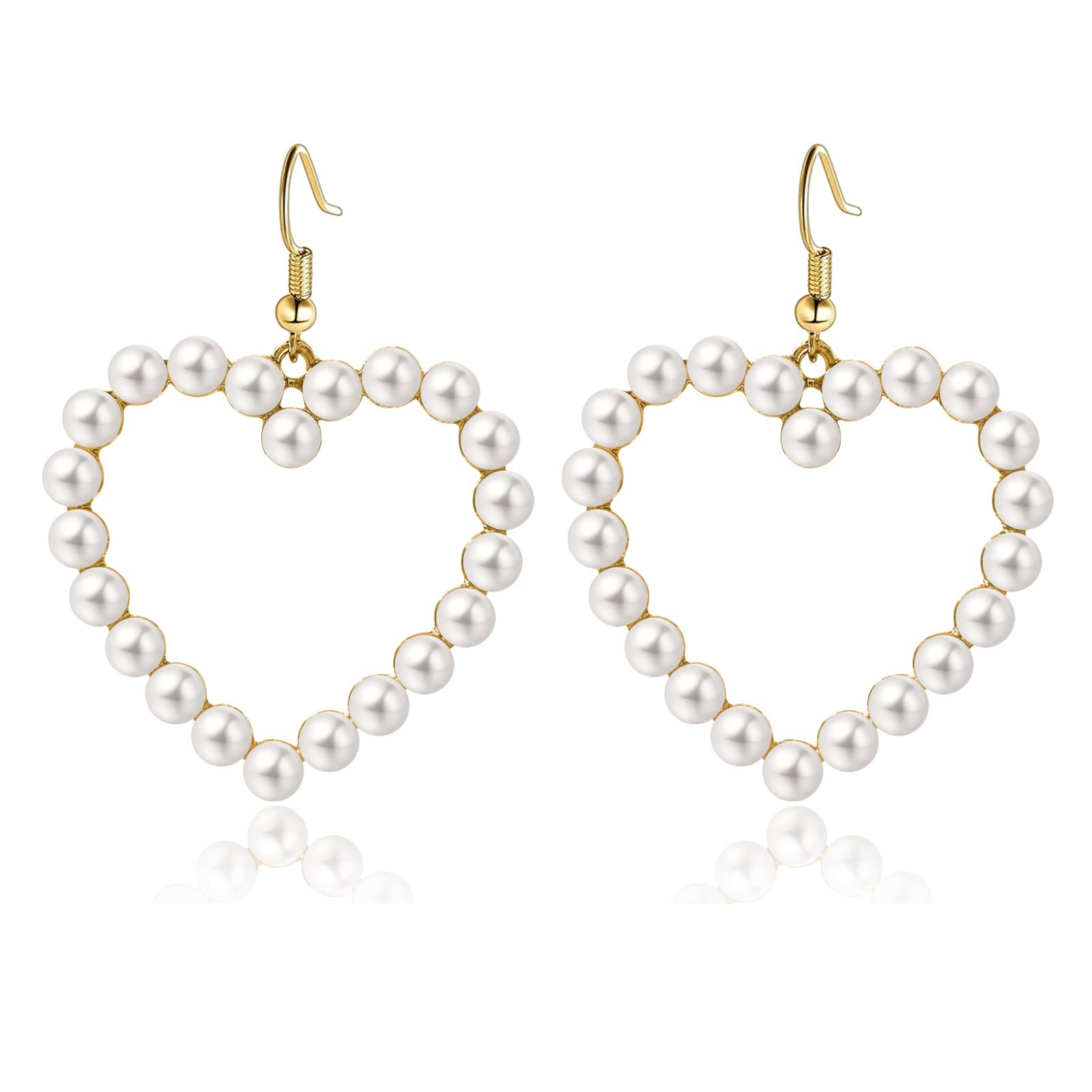 Pearl Heart Earrings Dangle for Women Dainty Valentines Day Long Tassel Pearl Dr