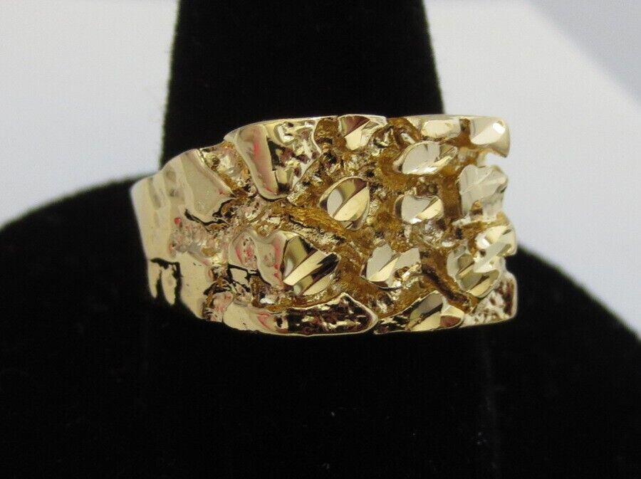 MENS 14 KT GOLD PLATED DESIGNER NUGGET STYLE RINGS, 3 STYLES SIZES 5-13