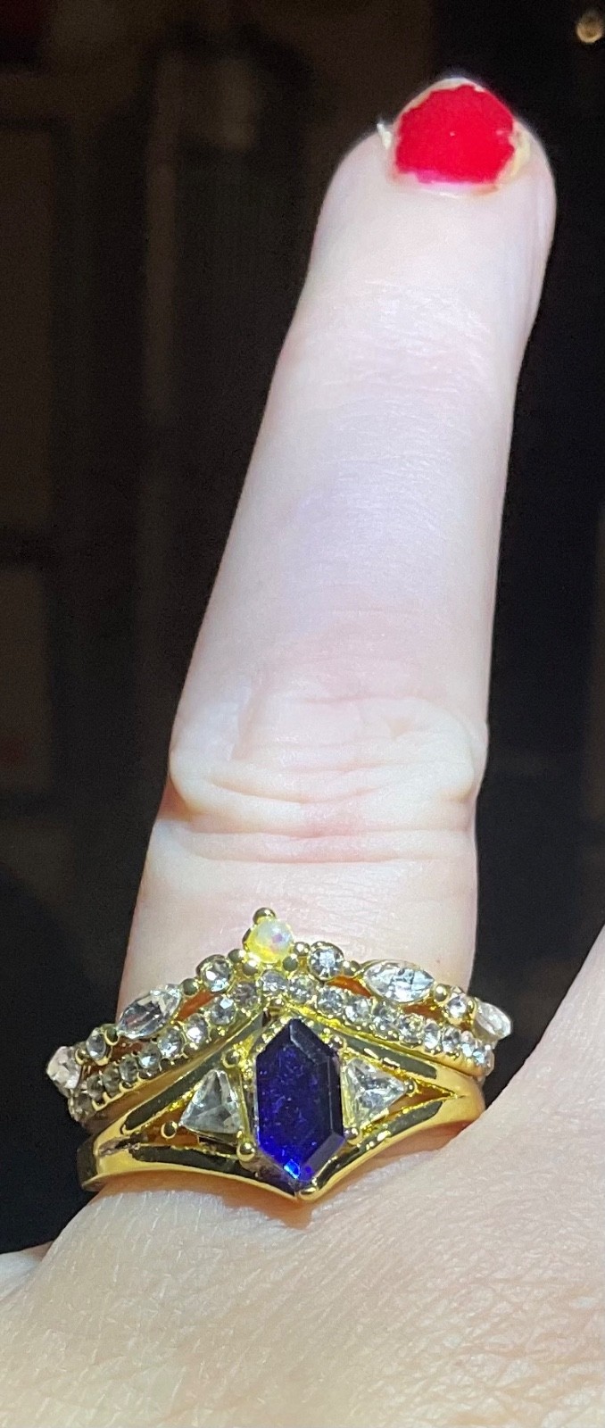 Blue Stone CZ Bridal Ring Set Gold Plated Size 8.75 2pc Engagement FREE GIFT Box