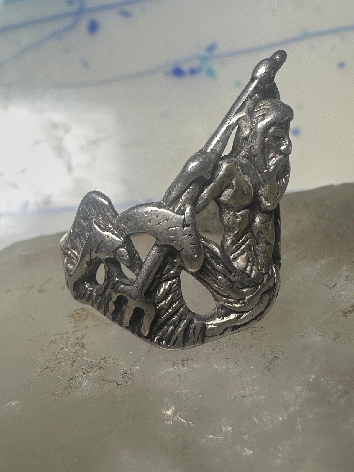 Triton ring biker band sterling silver Sea God Triton merman,the son of sea god