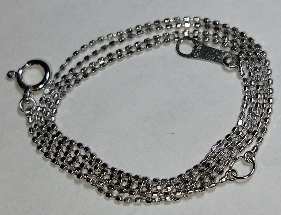 Solid 18k white gold 0.8mm ball bead chain necklace 1.15 grams 15.5″