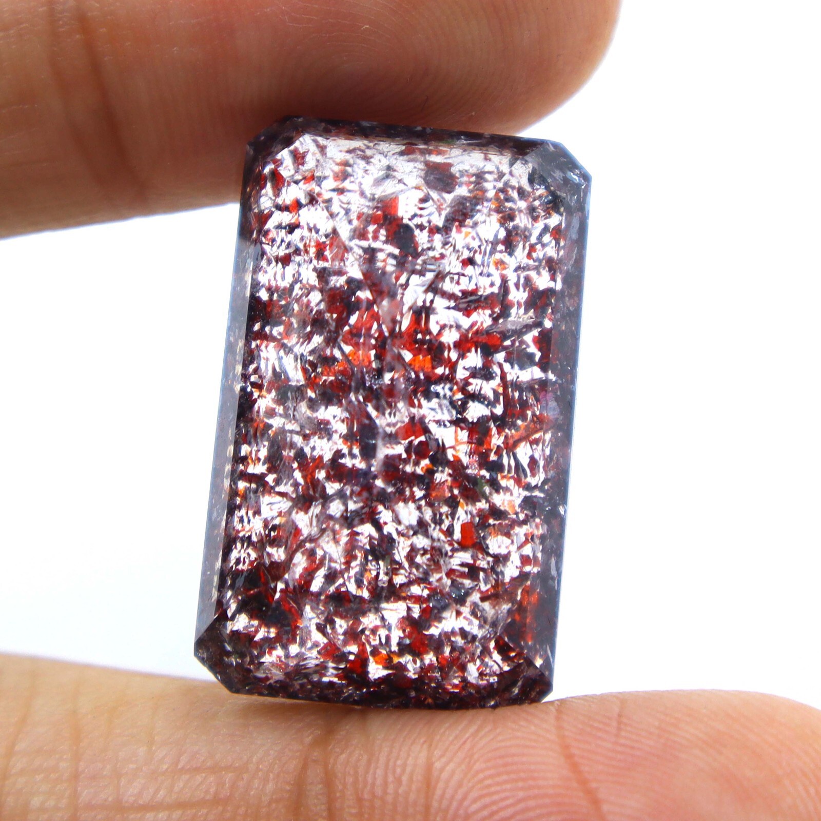 40 Cts Natural Super Seven Lepidocrocite Faceted Cut Gemstone Size 27x16x11 mm