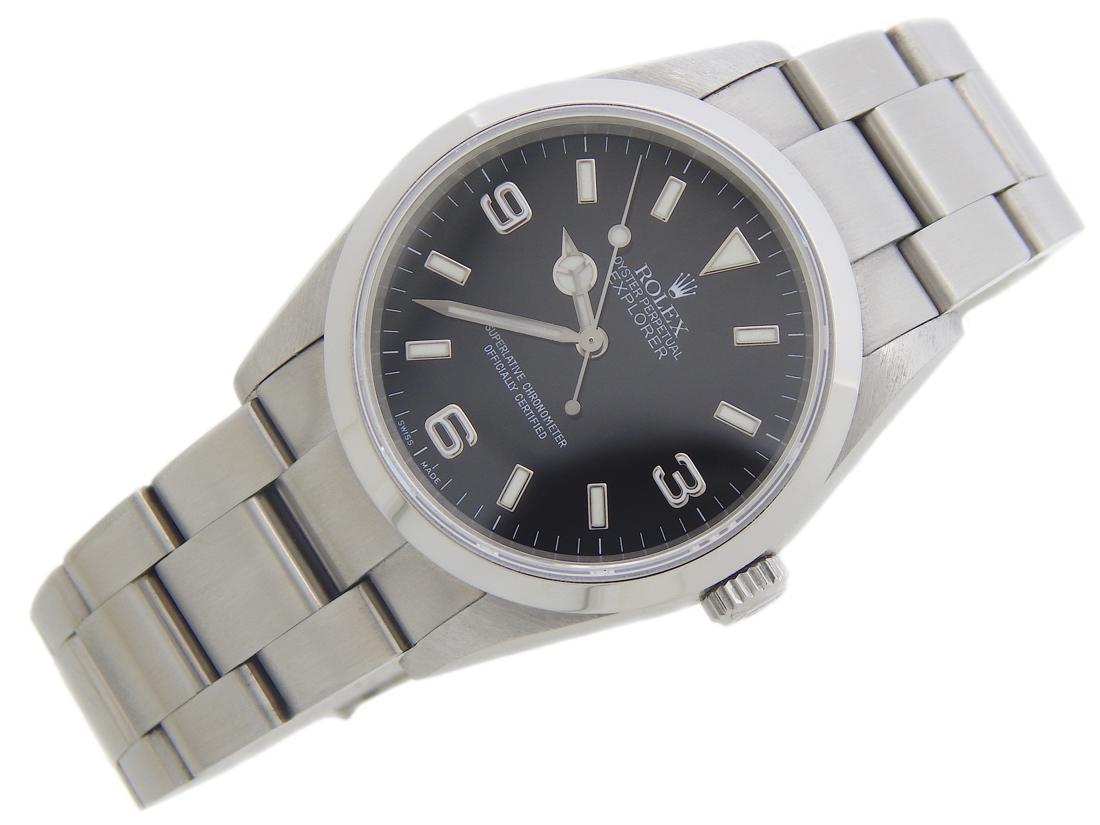 Rolex Mens Explorer I Stainless Steel Watch Black Arabic Dial Oyster Band 114270