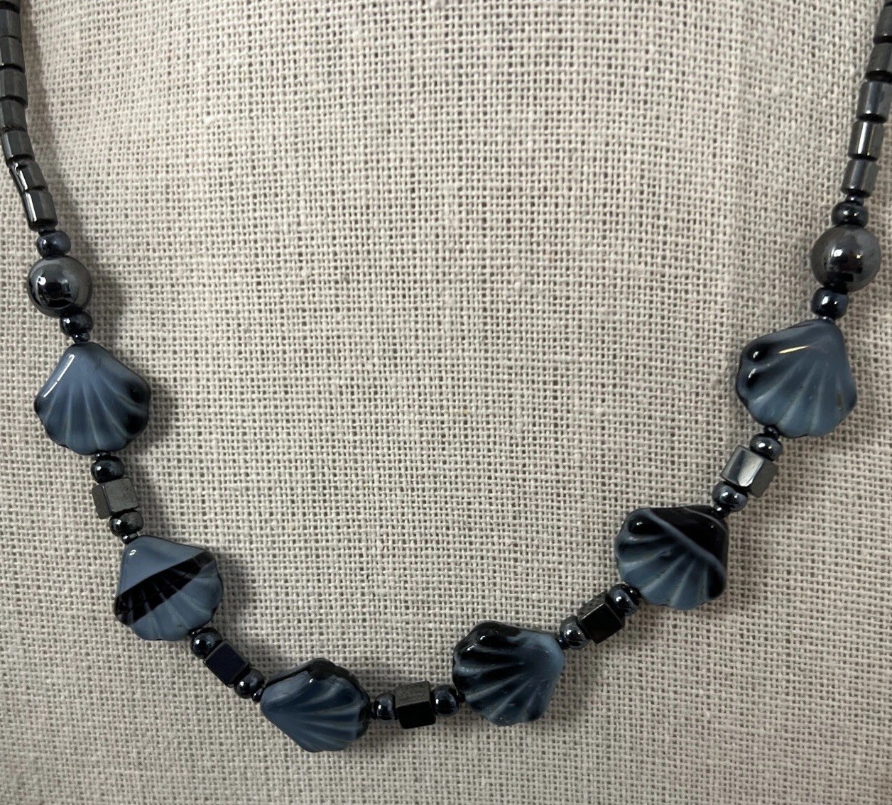Blue Art glass Shell Shaped Necklace