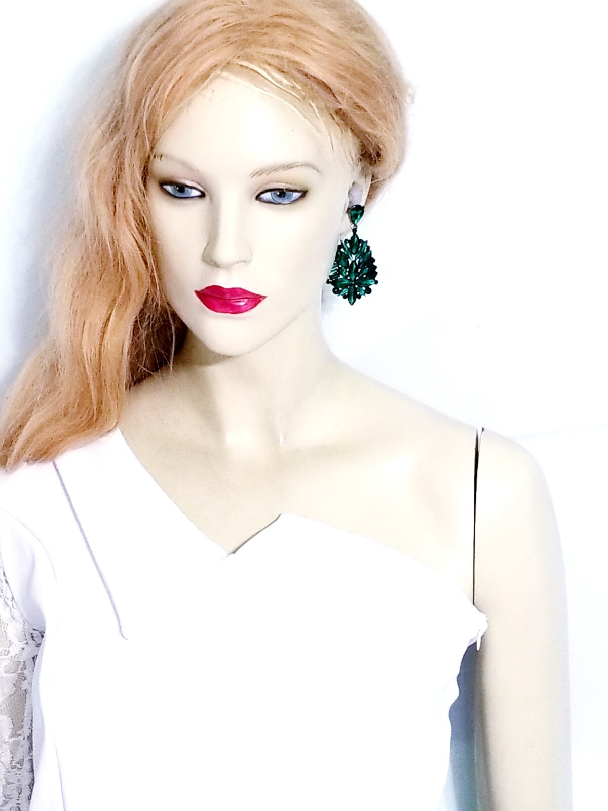 Bridesmaid Drop Dangle Chandelier Earrings 2.8 in Green Rhinestone Pageant Prom