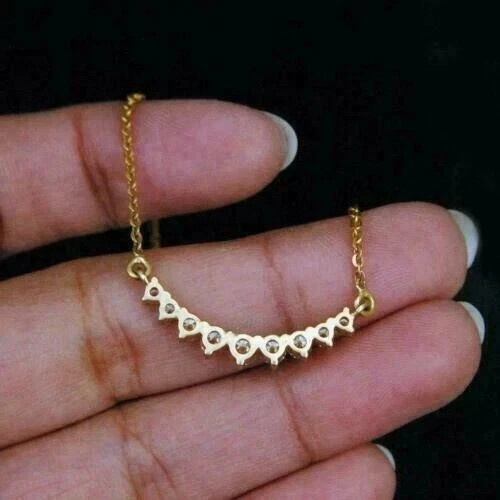1Ct Lab Created Round Diamond Curved Charm Pendant 14K Yellow Gold Plated