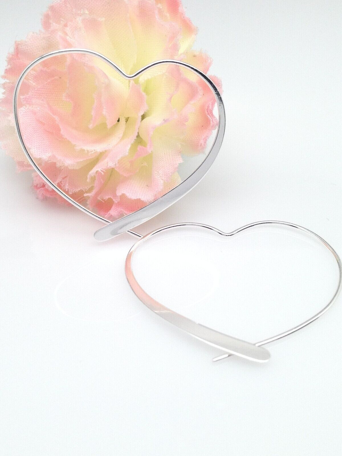 925 Sterling Silver Heart Threader Hoop Earrings Plain 34mm(1.34″)x32mm