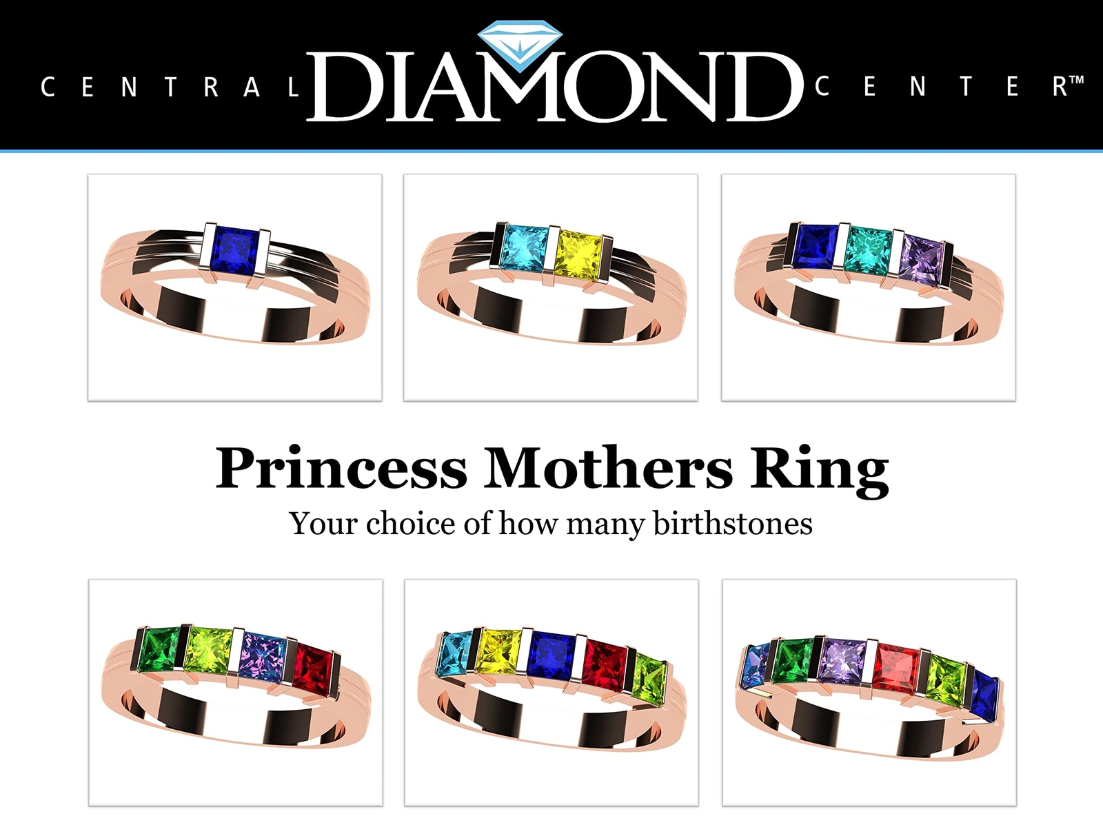 NANA Princess Mothers Ring with 1 to 6 Simulated Birthstones in Silver or 10k