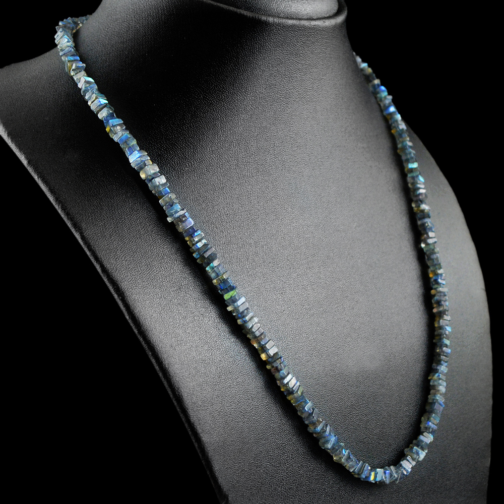 118.50 CTS UNTREATED SINGLE STRAND BLUE FLASH LABRADORITE BEADS NECKLACE (DG)