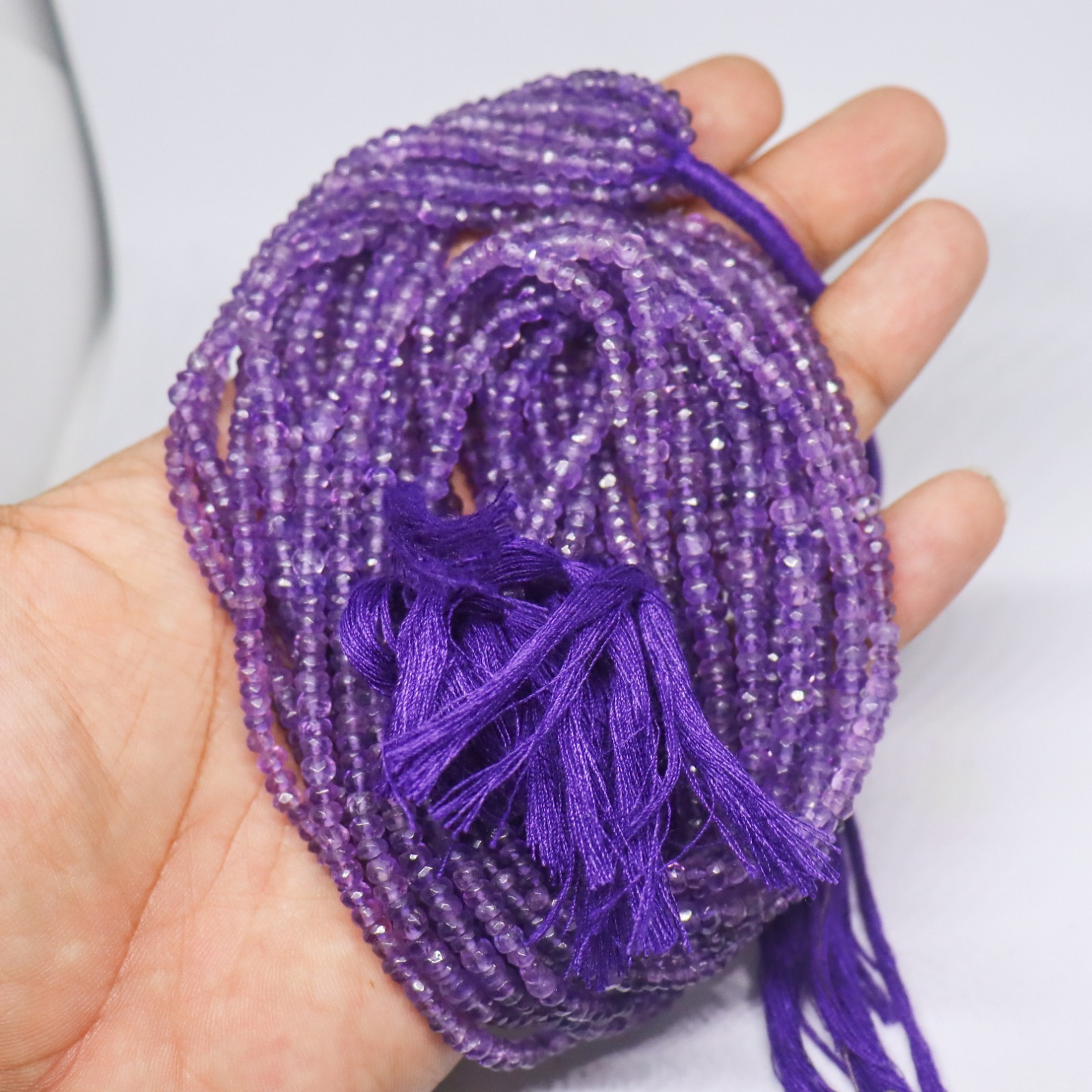 Natural Purple Amethyst Rondelle Faceted Beads 13″ Strand | AAA Violet Gemstone