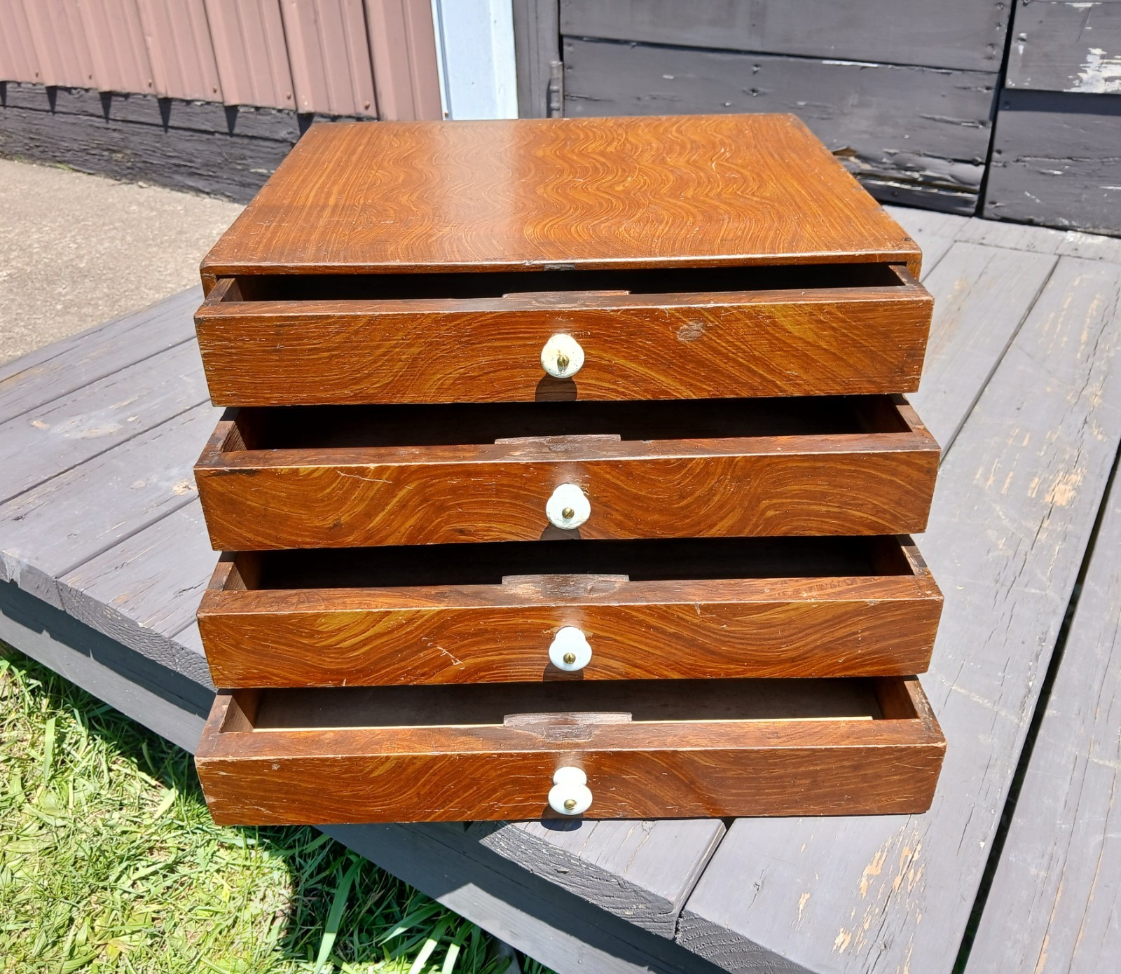Antique Counter Top Watch Repair Cabinet Grain Painted 4 Drawers 1860s