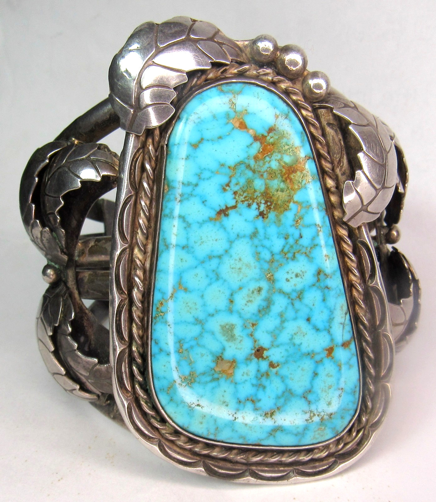 HUGE Navajo 133 GRAM B Shash NUMBER 8 Turquoise Sterling Bracelet CUFF Nat. AMER