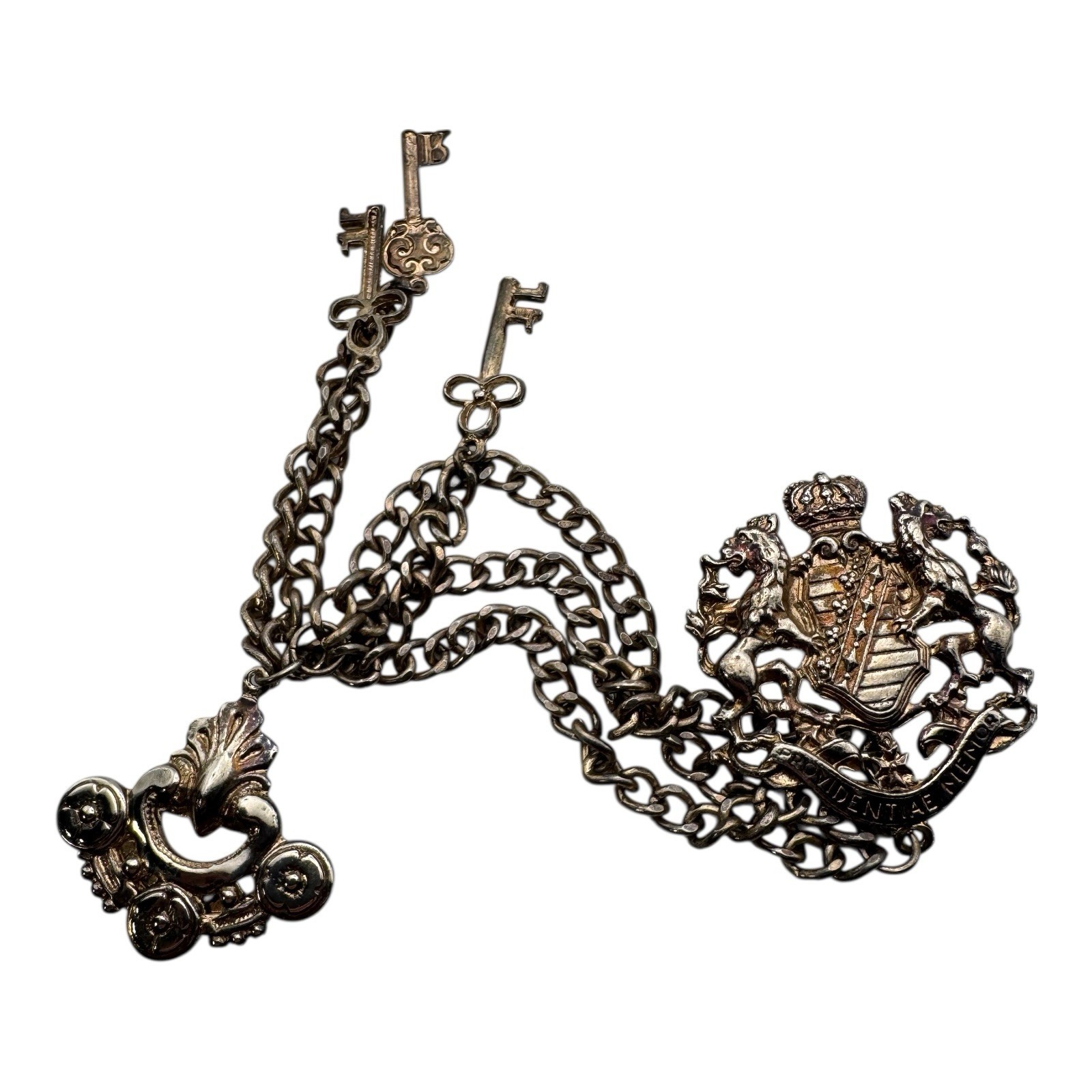 Heraldic Coat of Arms Brooch Chain Victorian Style Crown Lion Eagle Keys Crest