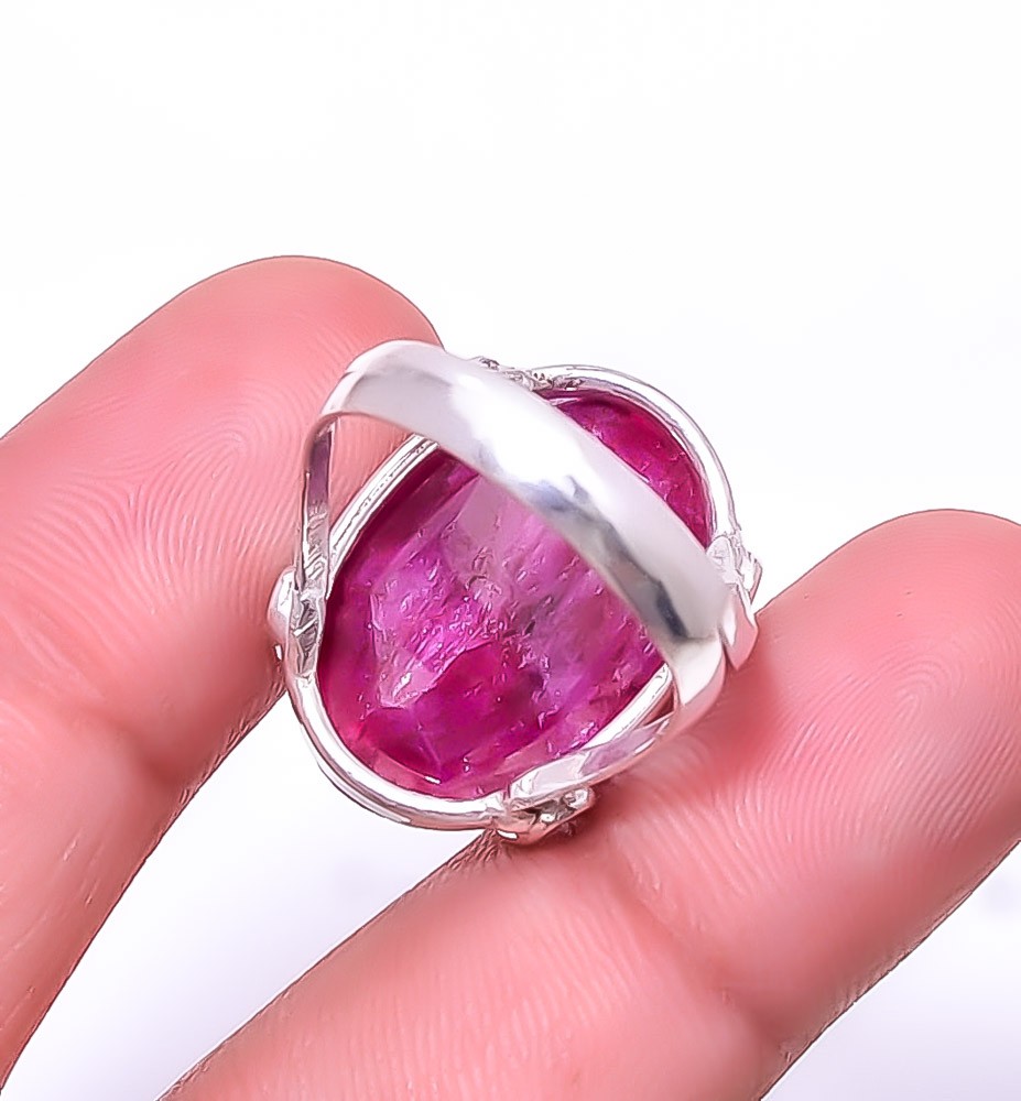 Ruby -Dyed Quartz Simulated 925 Sterling Silver Ring s.8.5, Christmas Gift