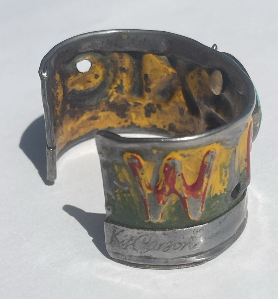 Kit Carson New Mexico License Plate Cuff Bracelet Turquoise 18k accents artisan
