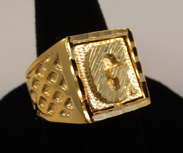 MENS 14KT GOLD PLATED BLING LETTER G INITIAL HIP HOP RING – SIZES 8-13