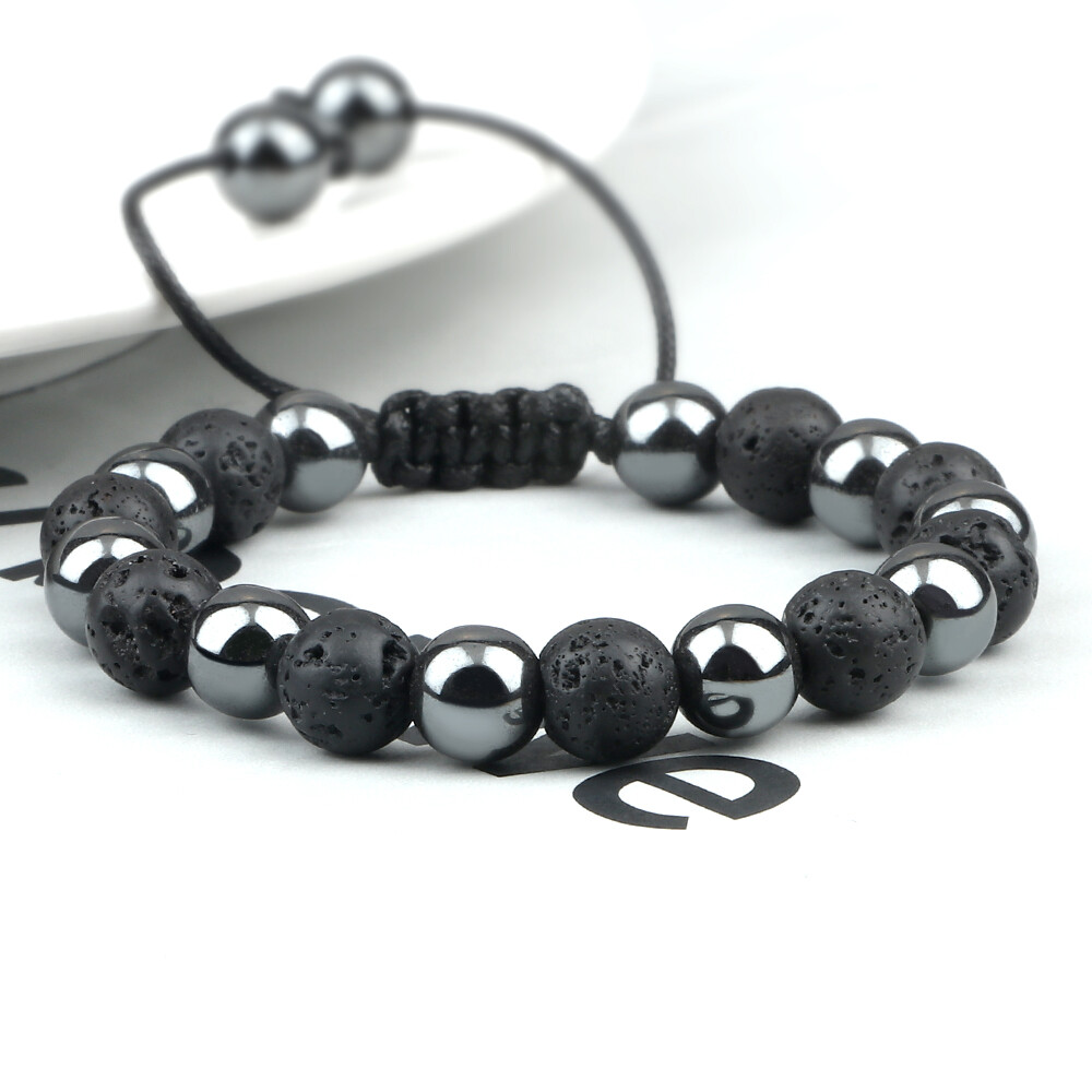 Charm Women Black Irregular Round Lava Stone Beads Bangles Distance Bracelets