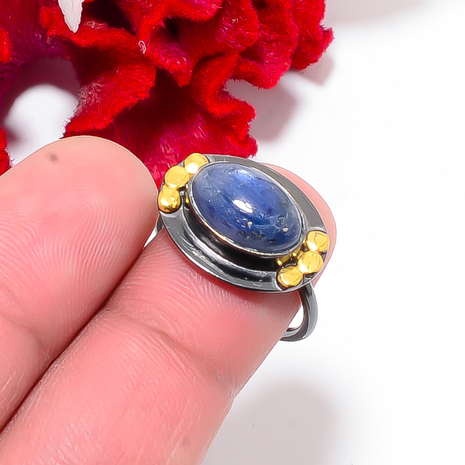 Kyanite – Nepal Black And Gold Plated 925 Sterling Silver Ring S.7.5 R84476