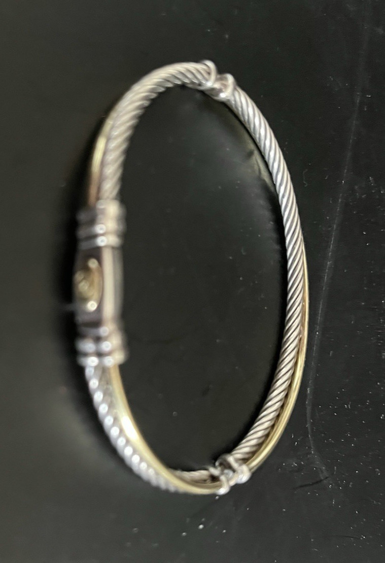 David Yurman 925 SS and 18K YG Two Tone Crossover Cable Bracelet S/M size