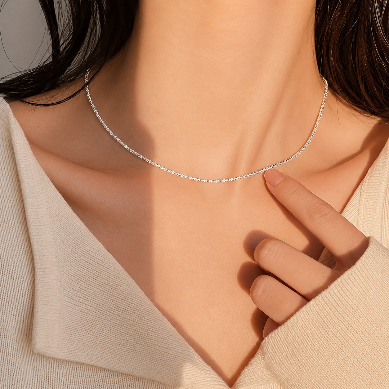 2PCS 925 Sterling Silver Chain Necklace Bracelet Jewelry Set for Women Men