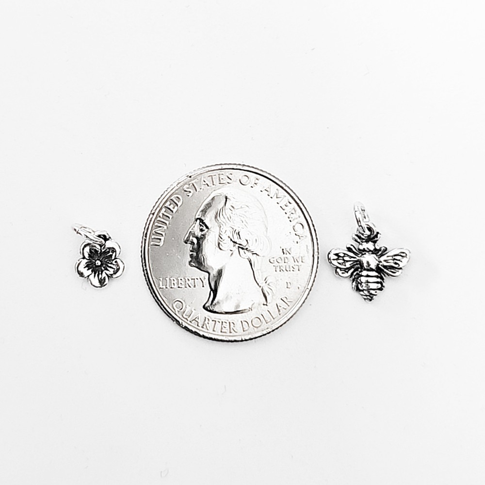 Bumble Bee Charm Sterling Silver Necklace with Flower Charm Necklace