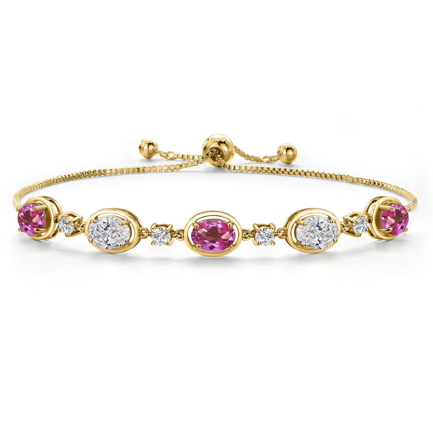 18K Yellow Gold Plated Silver Pink Mystic Topaz and White Lab Grown Diamond
