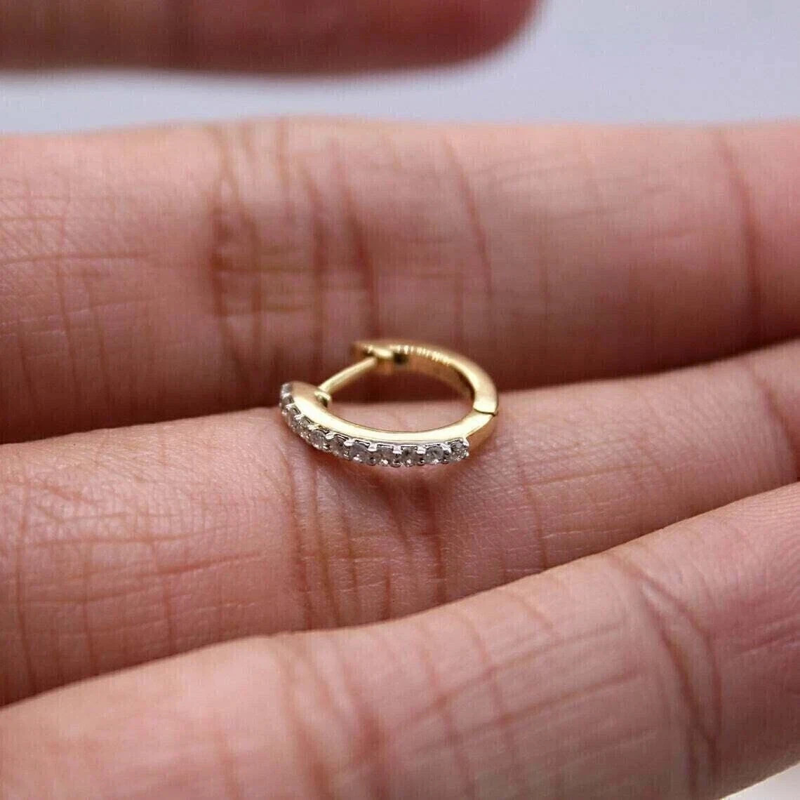 925 Silver Simulated Diamond Single Huggie Hoop Earring 14K Yellow Gold Plated