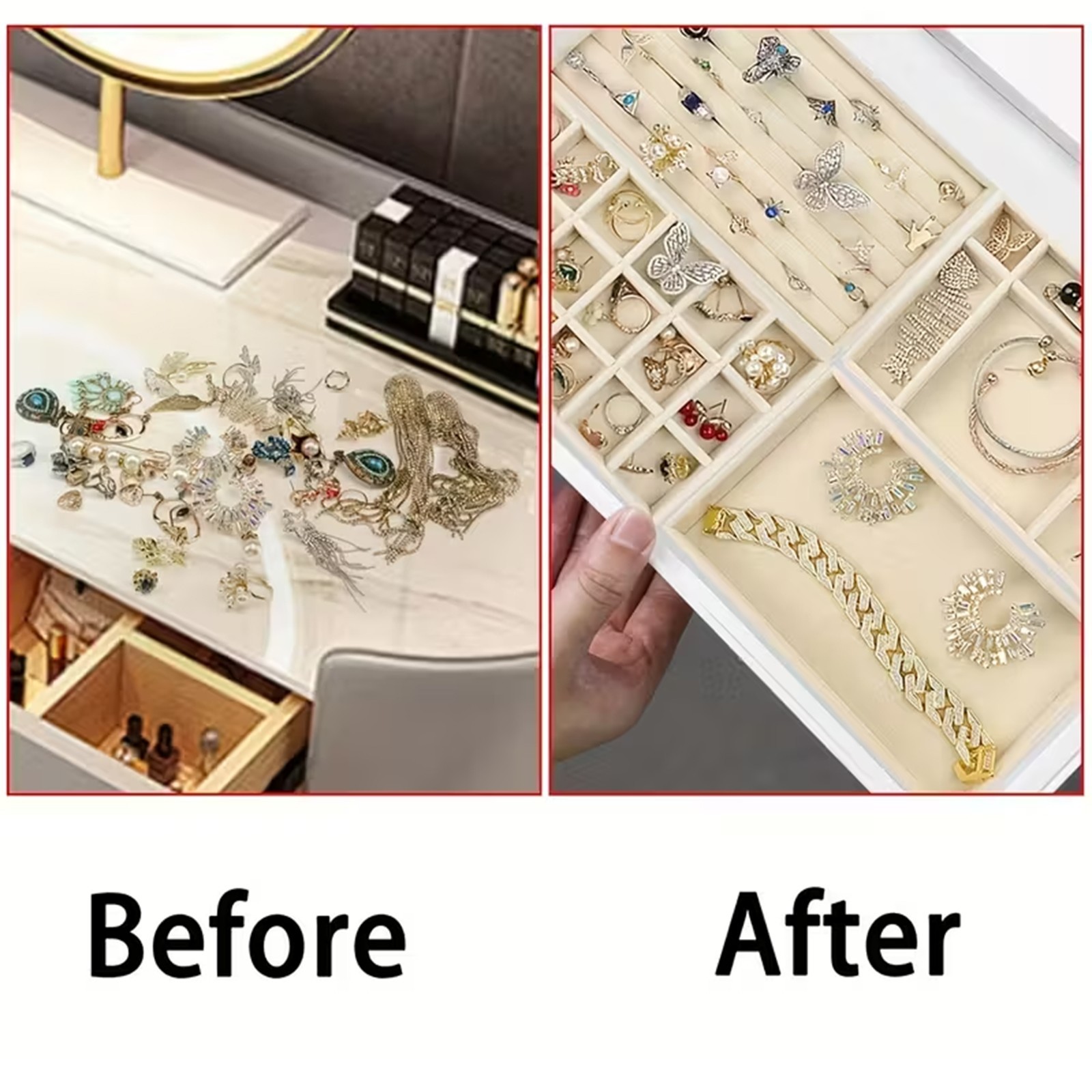 4Pc Jewelry Tray Set Drawer Organizer Stackable Ring Necklace Box