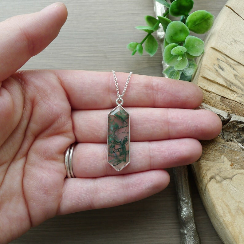 Green Moss Agate Necklace Pendant 925 Silver Jewelry Gemstone Pendant Gift Her