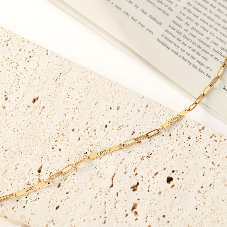 Minimalist 18″ Custom Name Bar Necklace for her 14K Gold Plated Sterling Silver