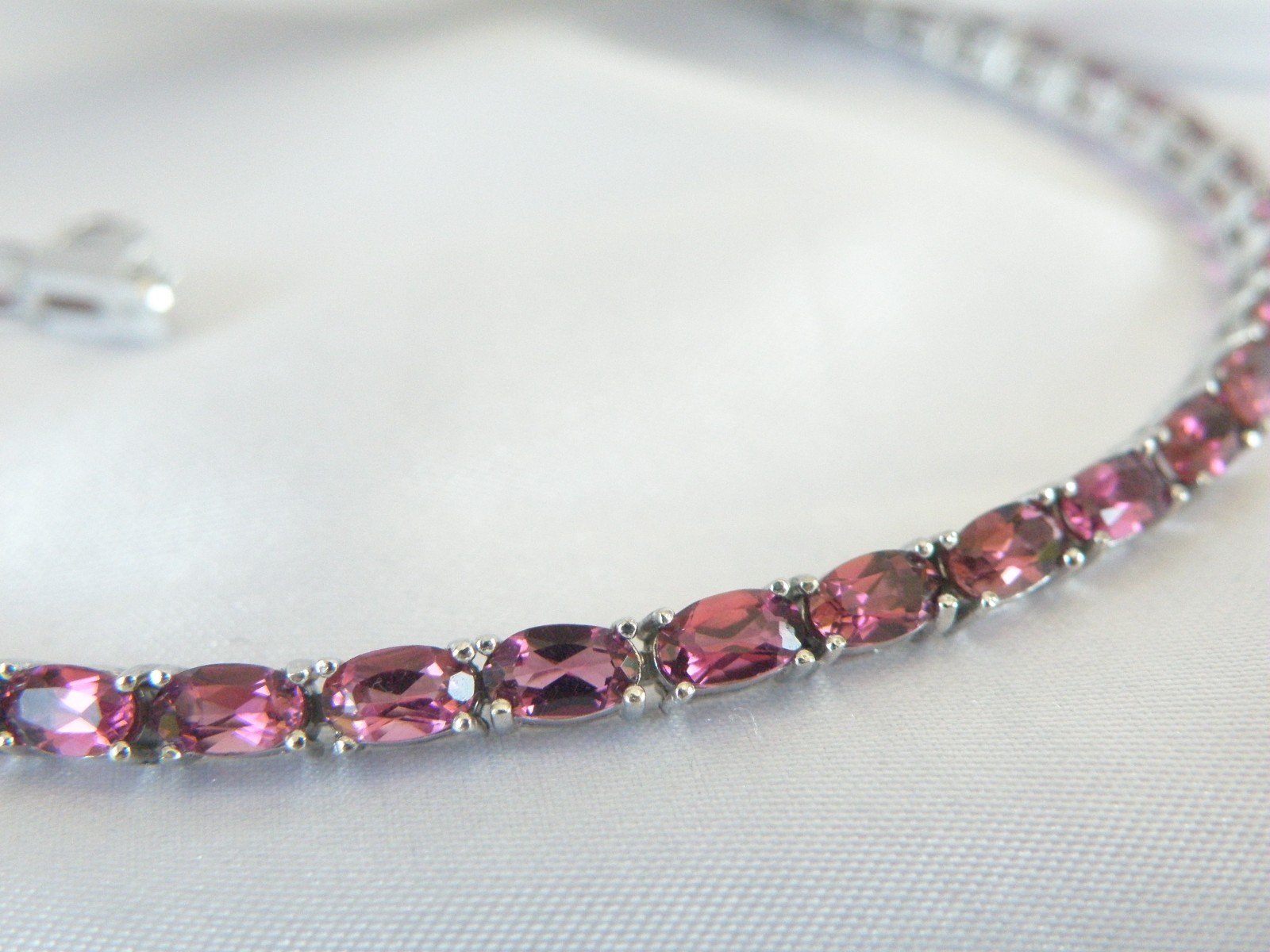 Sterling Silver 925 Rhodolite Pink Garnet Tennis Bracelet 8″