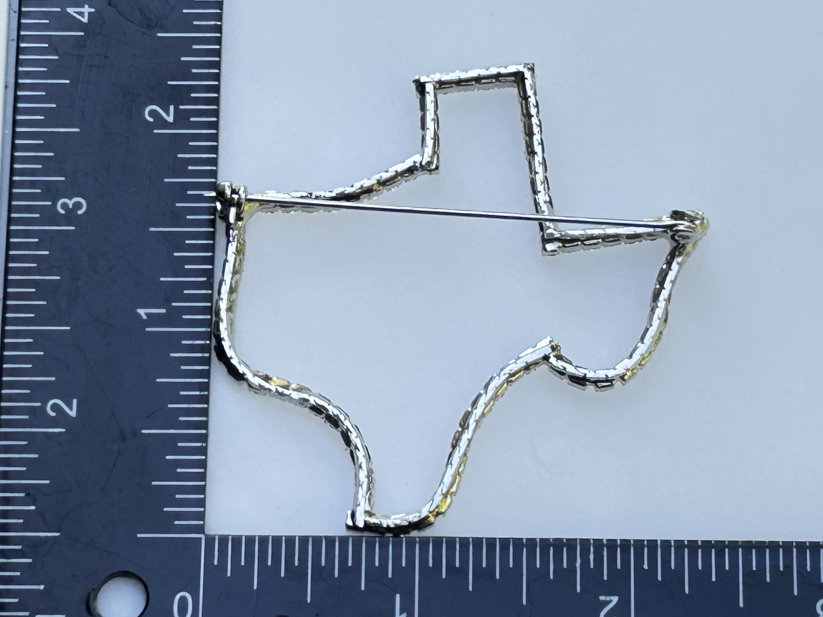Texas Map Outline Rhinestone Brooch Pin Silver Tone State Pride Jewelry