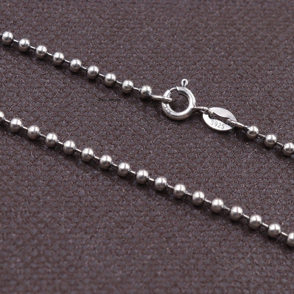 Real 925 Sterling Silver 2.5mm Bead Link Chain Necklace 23.6inch Fine Jewelry