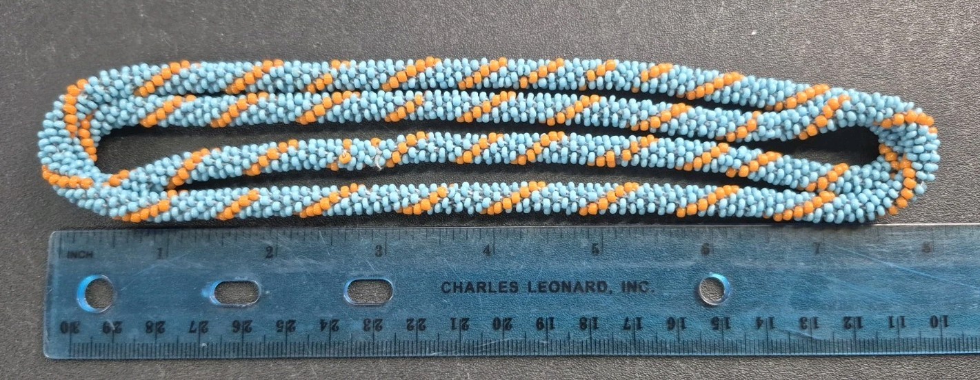 Hand Made Vibrant Blue And Orange Colored Tiny Bead Native American Necklace