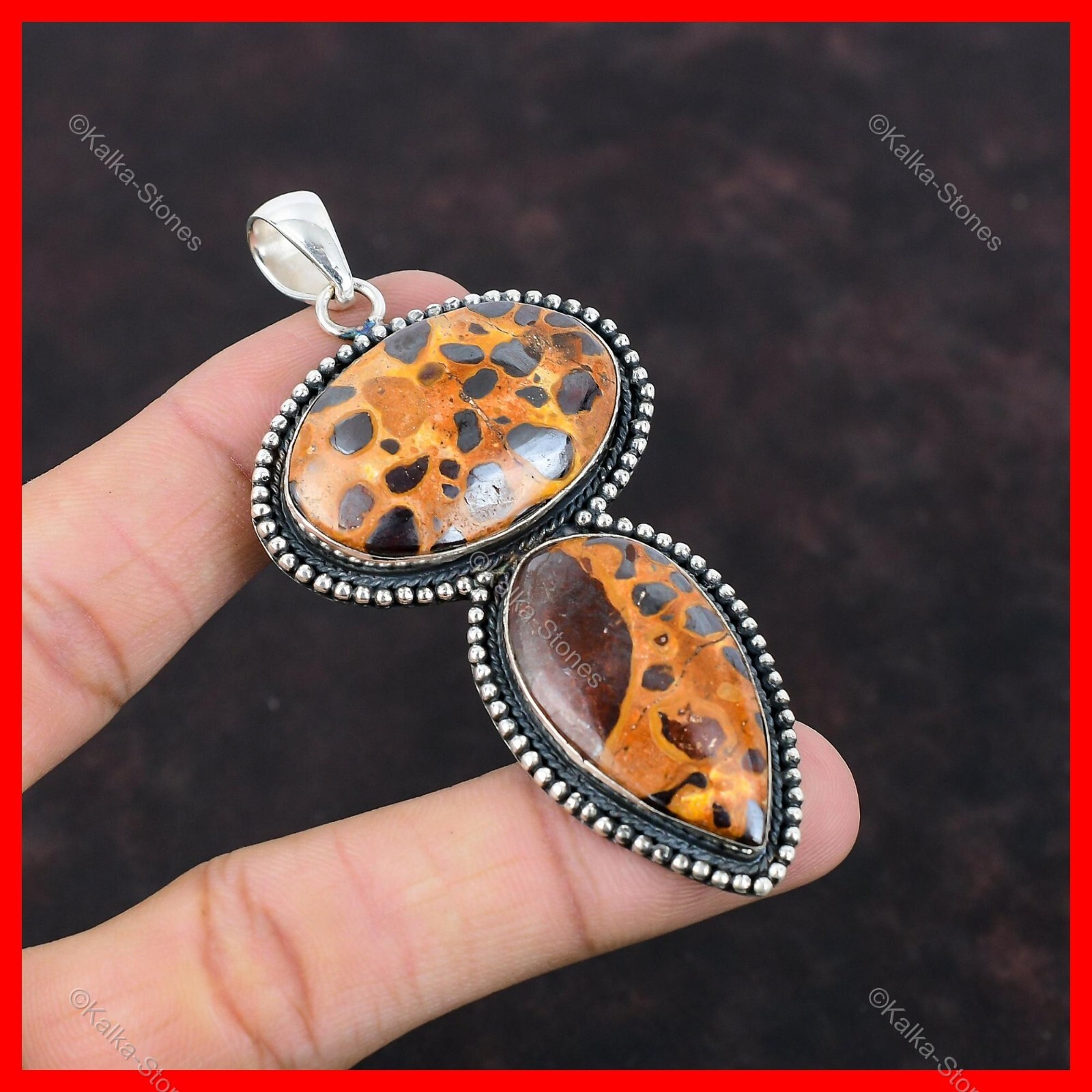 Valentines Sale Oval Natural Bauxite 925 Sterling Silver Unique Vintage Pendant