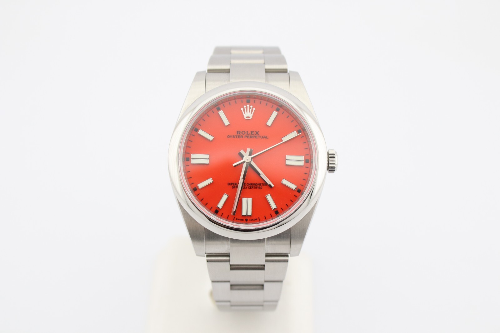 Rolex 124300 Oyster Perpetual 41mm Custom Coral Red Dial