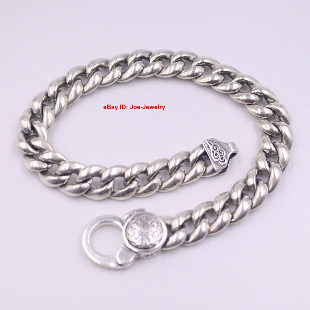Real 925 Sterling Silver Bracelet 9mm Curb Cuban Link Men’s Chain 8.26INCH