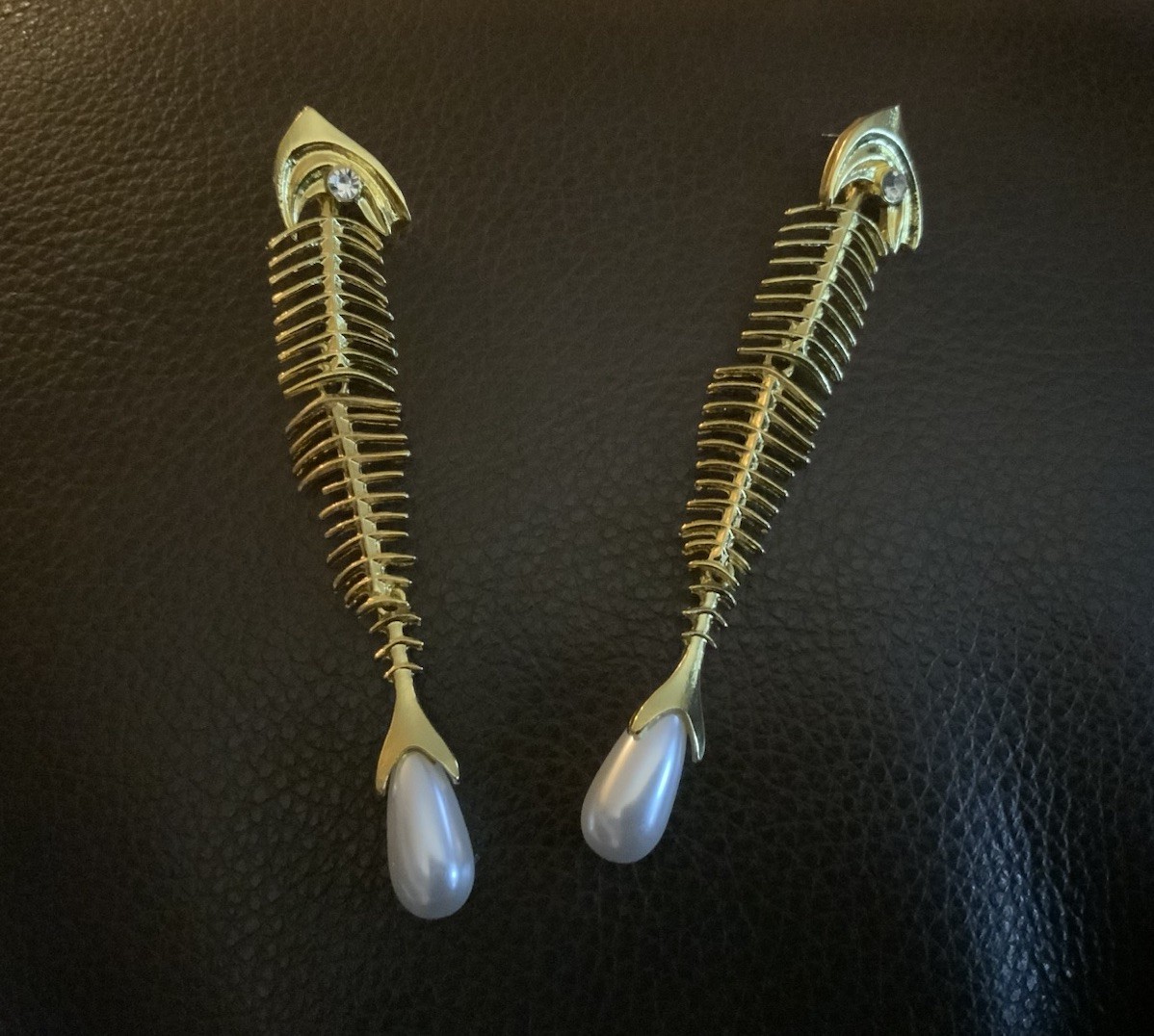 Fish Bone Earrings Pearl Skeleton Long Gold Boho Stud Zara Statement CZ Boho VTG