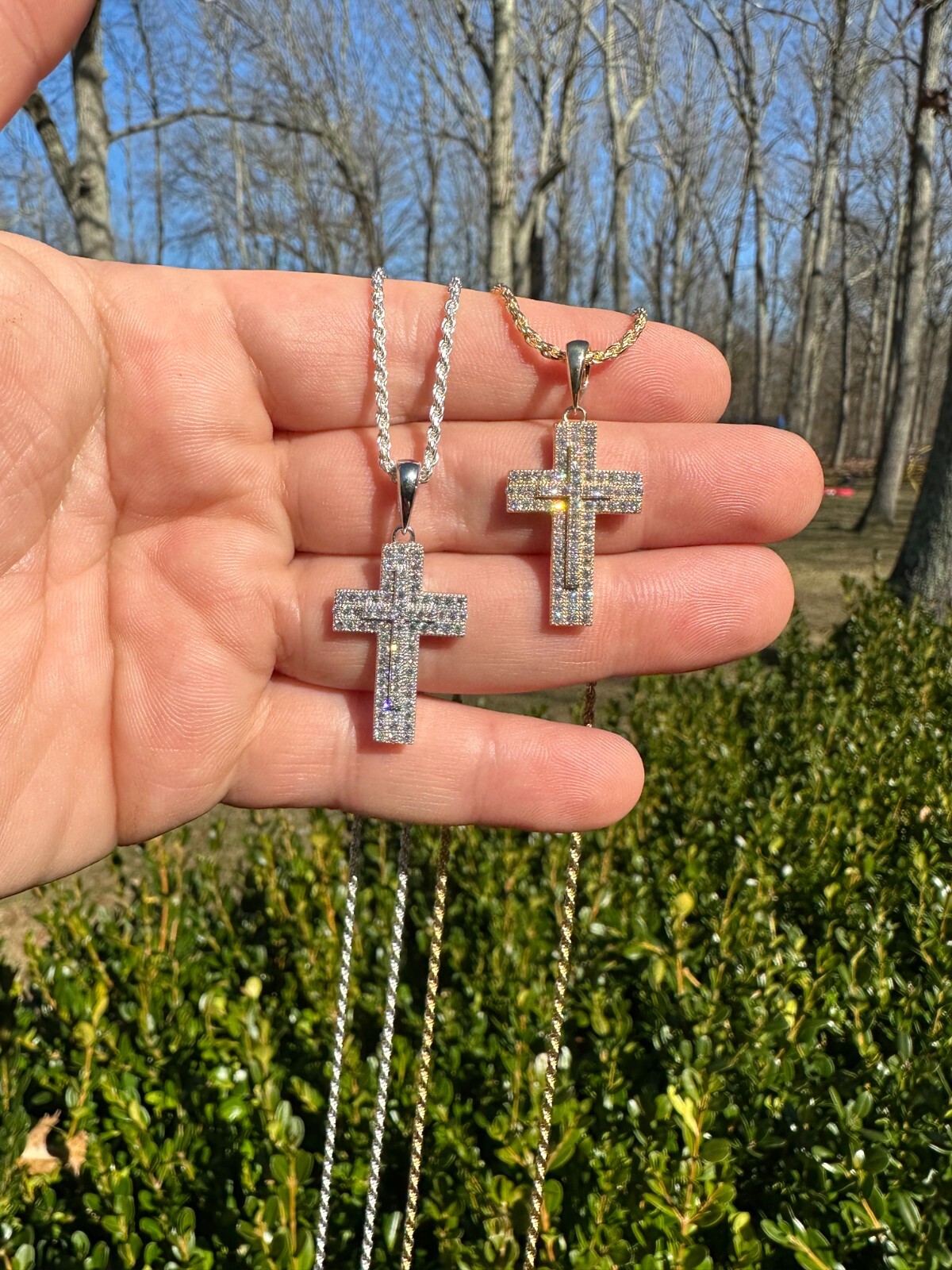 0.89ct VVS Real Diamond Iced Cross Pendant Natural 925 Silver Necklace Pendant