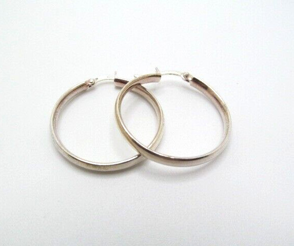 925 Sterling Silver Narrow 3.35mm Wide Hoops 1.10 Inch Drop Earrings Hoops