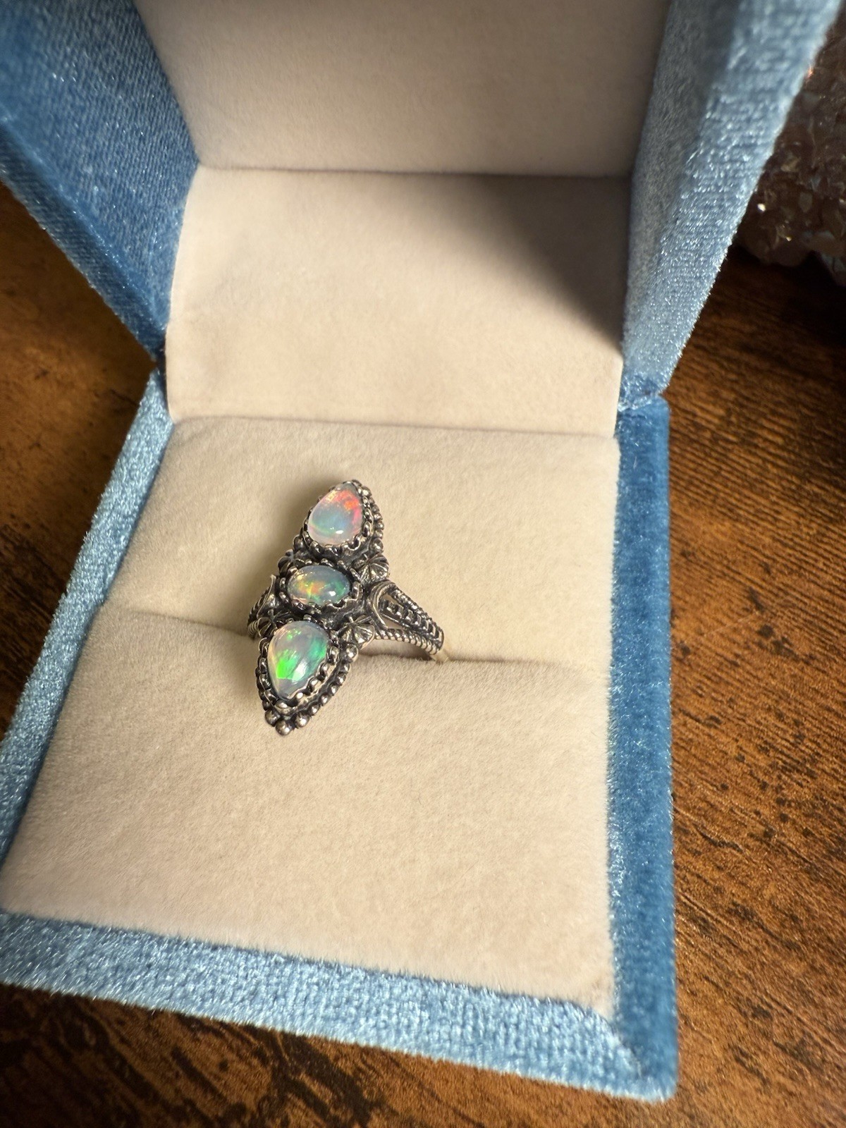 Trinity Flame – Certified White Opal Ring in Adjustable 925 Silver (3.54g)