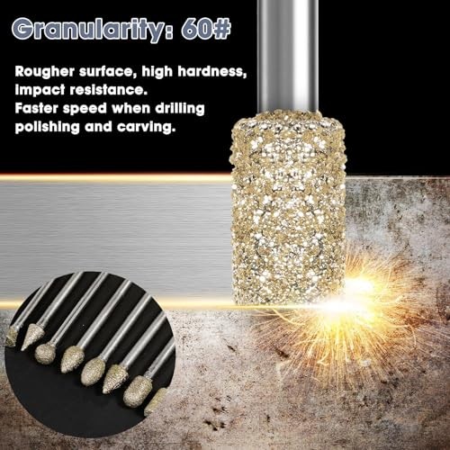 Rotary Tool Accessories Carving Tools 20Pcs Diamond 60 Grit 1/8 Inch Shank